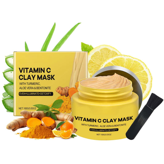 IZBEAUVO Vitamin C Turmeric Clay Face Mask with Kaolin Clay for Dark Spots, Turmeric Mud Mask for Acne-Prone, Deep Cleansing Clay Mask, Vitamin C Mud Mask for Glowing Skin, Mud Mask for Face, Even Skin Tone