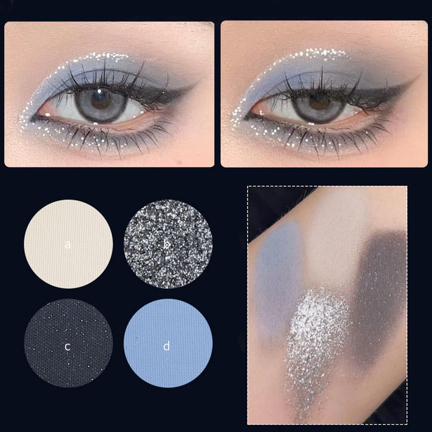 GEEWHILE Black Eyeshadow Palettes, Smoky Eye Shadow Pallets For Women, Long Lasting 9 Colors Shimmer & Matte Eyeshadow Make-Up Palettes, Highly Pigmented Black Silver Gray White Eyeshadow