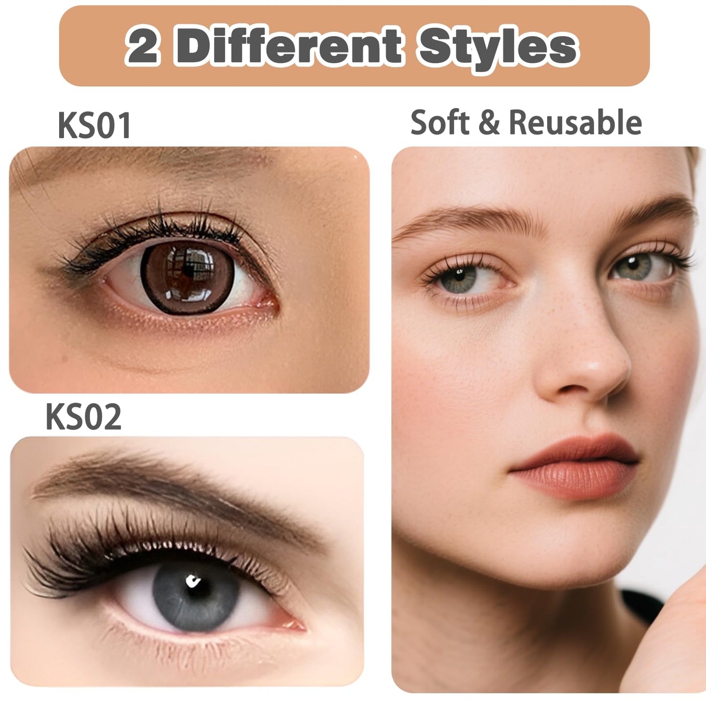 AmiCera Magnetic Eyelashes, Reusable Magnetic Eyelashes with Applicator Natural Look, No Glue/Eyeliner Needed, 2 Styles False Eyelashes Kit Easy to Wear & Remove All-Day Comfort (2 Pairs)