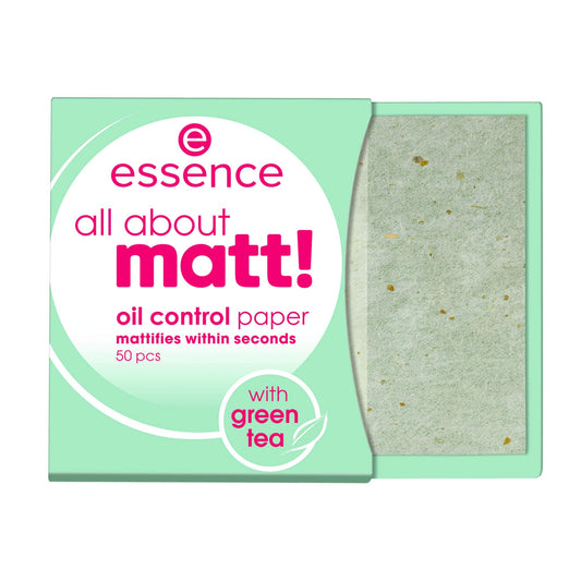 essence cosmetics all about matt! oil control paper with green tea, sebum, 50pcs