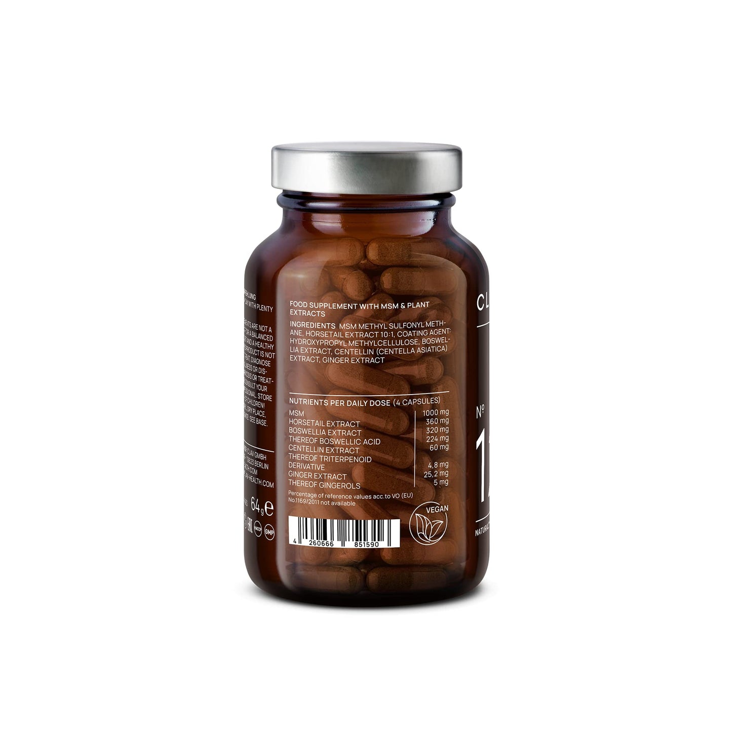 N°12 ANTIFLAMM - Anti-inflammatory & Joint Health with Boswellia Serrata Horsetail MSM Capsules High Dose - with Gotu Kola & Ginger Extract - 120 Capsules