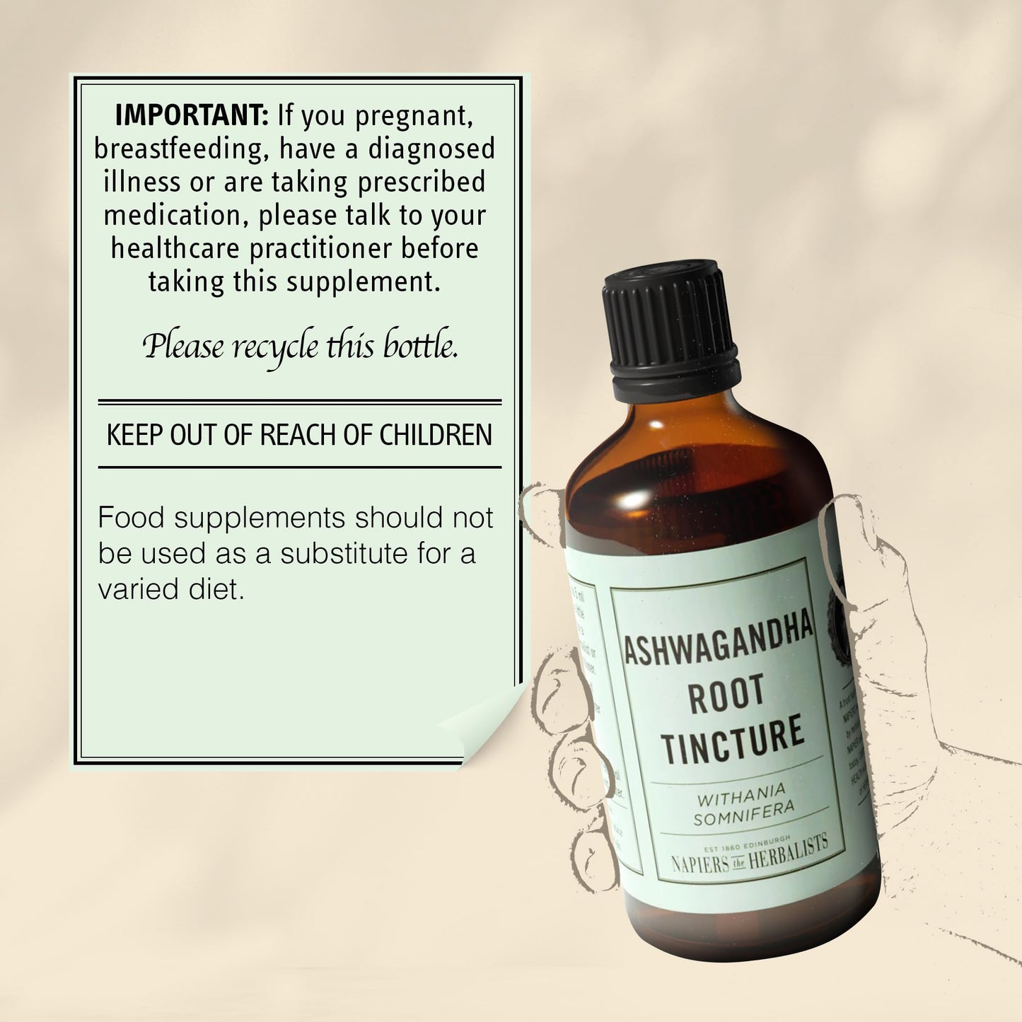 Napiers Ashwagandha Root Tincture (Withania somnifera) - Herbal Supplement - 1:3 45% - 250 ML