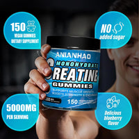 ANIANHAO Creatine Gummies 5000mg 150 Gummies Creatine Monohydrate Gummies - Berry Flavoured Creatine - Pre Workout Gym Supplement for Men & Women - Vegan Chews Chewable Max recommneded Strength (2Bottle)