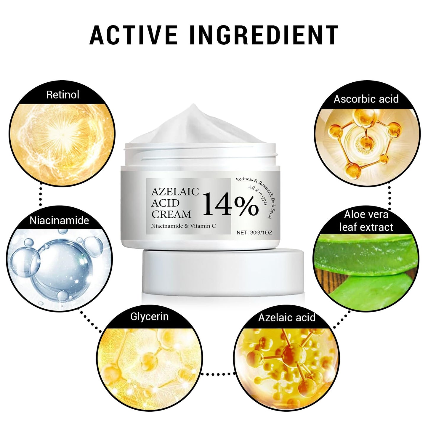 Asheyya Azelaic Acid Cream, Face Serum Skin Care Beauty with Niacinamide & Vitamin C