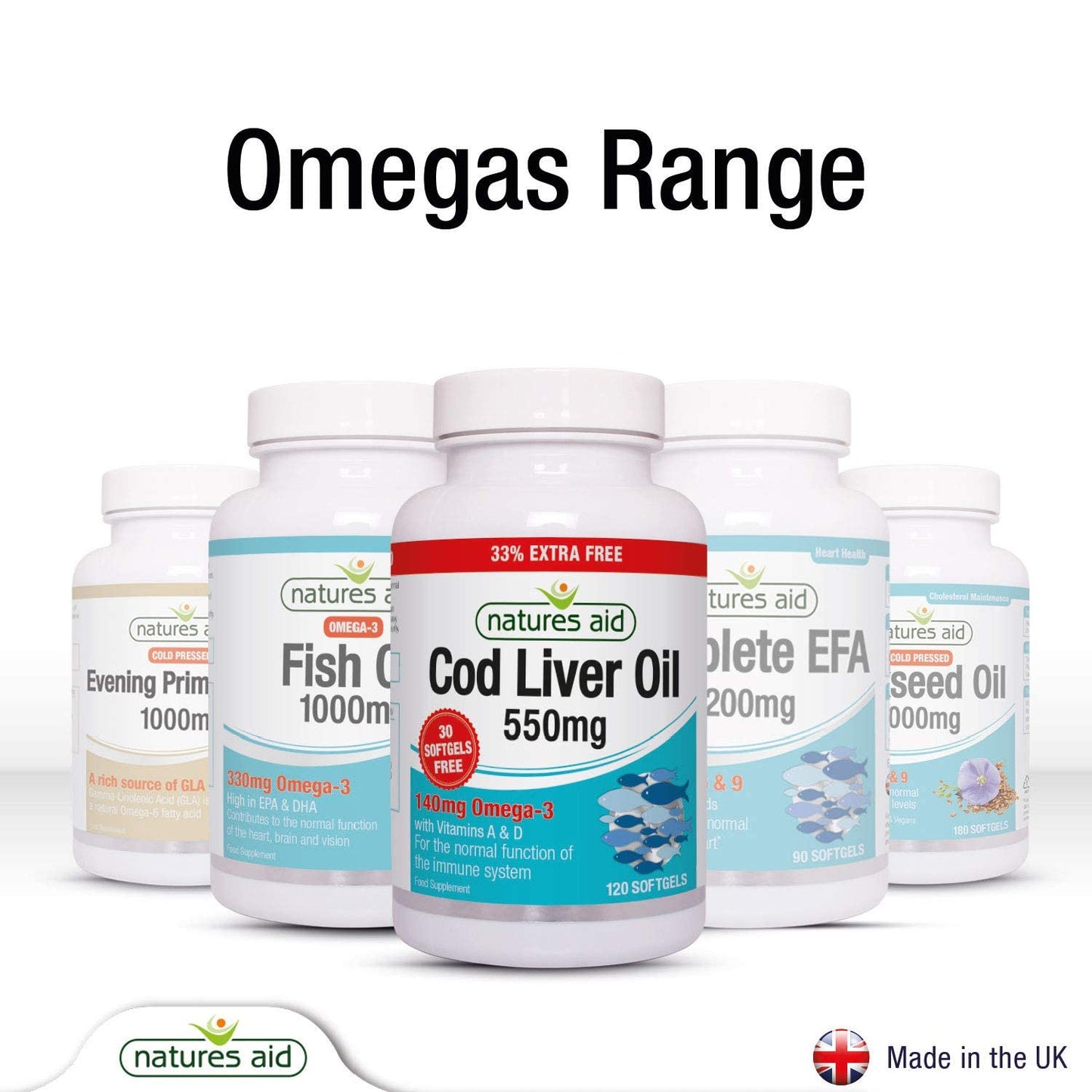 natures aid Natures Aid Cod Liver Oil 550 mg 120 Softgel Capsules (Providing 120 mg Omega-3, with Vitamins A and D, For The Normal Function of the Immune System, Purity Guaranteed, Made in the UK)