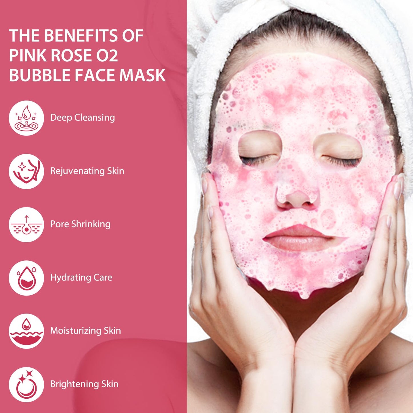 IREV 10 Pack Pink Rose O2 Bubble Face Masks Sheet Foaming Face Mask Purifying Facial Mask for Acne and Pores for Deep Cleansing and Rejuvenating Facial Treatment Mask Beauty Skincare