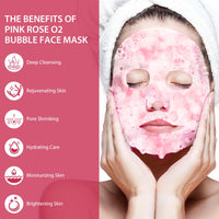 IREV 10 Pack Pink Rose O2 Bubble Face Masks Sheet Foaming Face Mask Purifying Facial Mask for Acne and Pores for Deep Cleansing and Rejuvenating Facial Treatment Mask Beauty Skincare