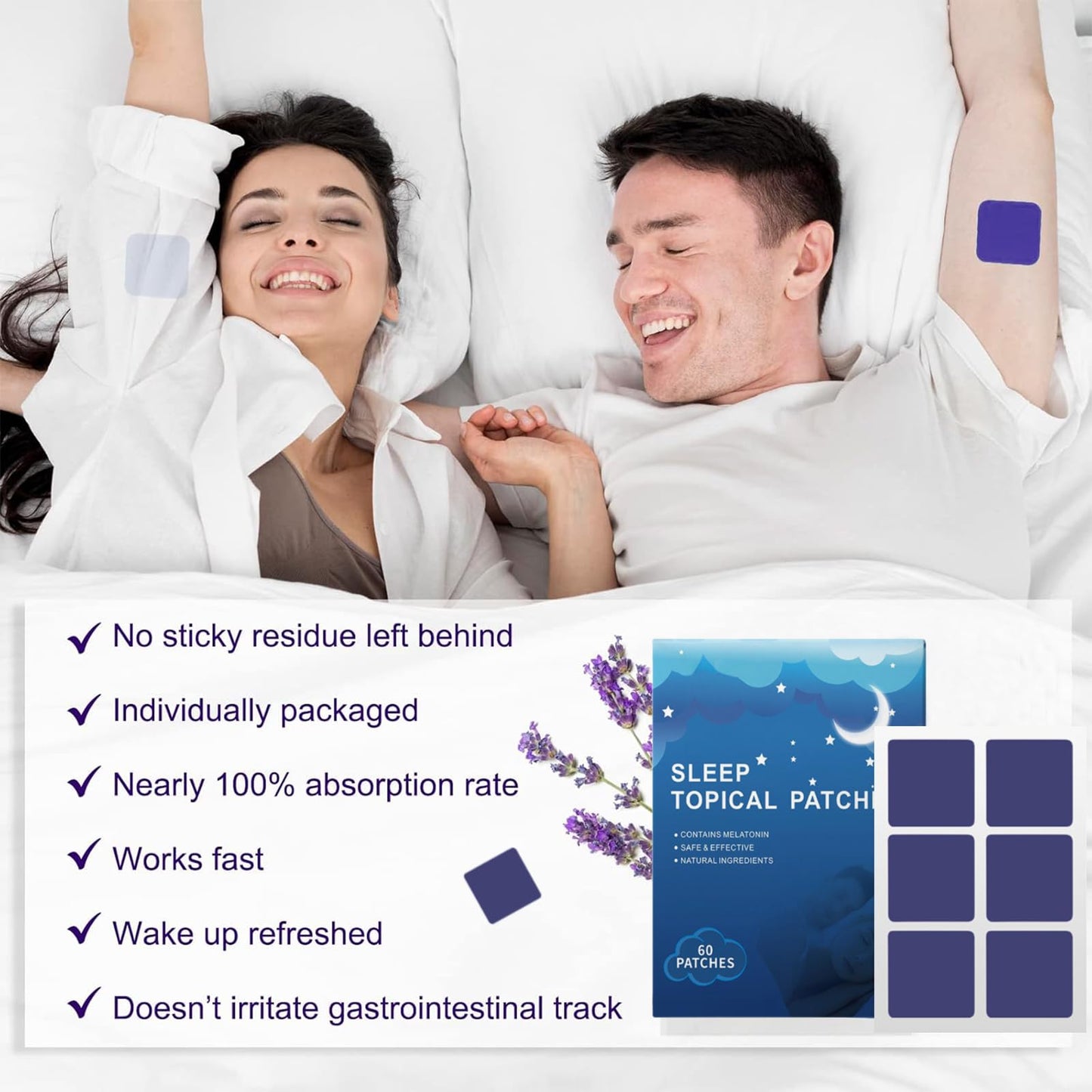 Veroa 60 Pcs Sleep Patches for Adults Melatonin Sleep Aids - Fast Efficient,Cruelty-Free Non-Allergenic,Drug-Free Natural Sleep Patches Help Deep Sleep Adults