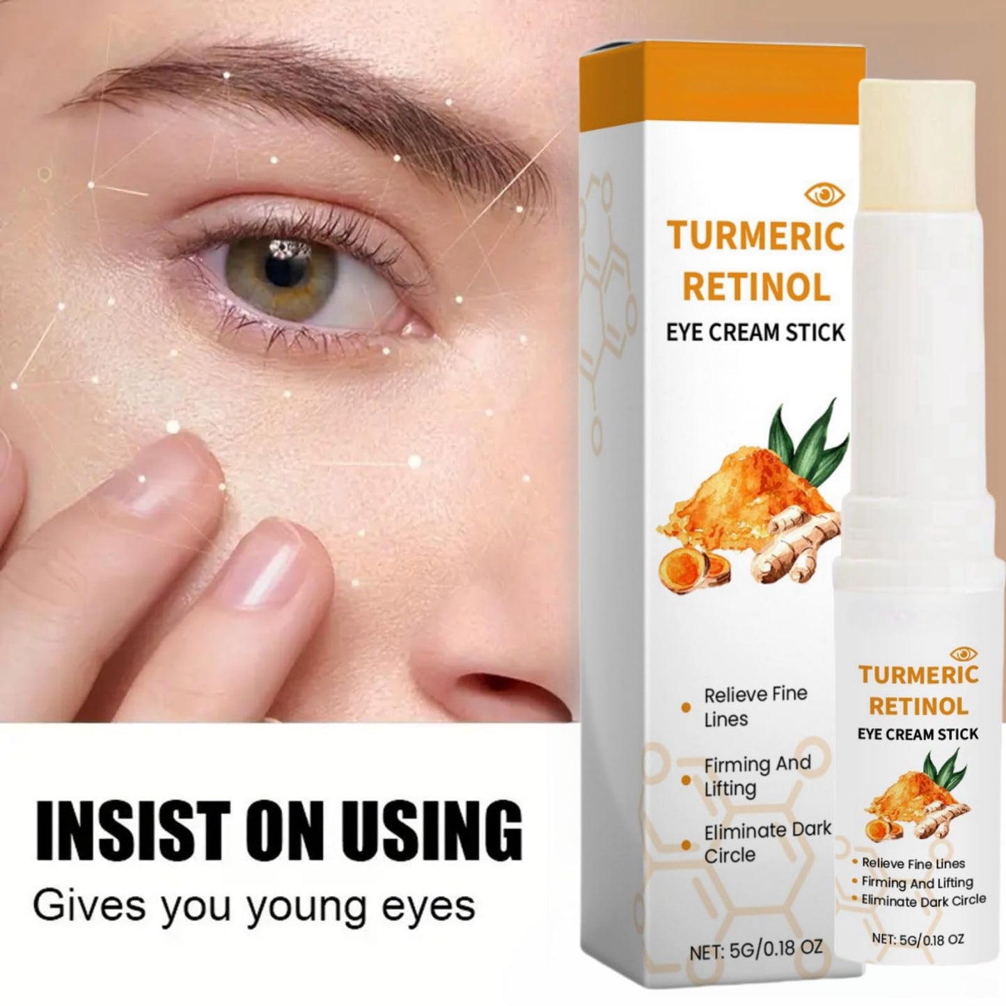 Turmeric Retinol Eye Cream Stick,Eye Cream Stick for Dark Circles and Puffy Eyes,Dark Circle Eye Cream Stick,Anti Wrinkle Eye Cream,Firming Eye Cream Stick,Retinol Eye Cream Stick to Reduce Fine Lines