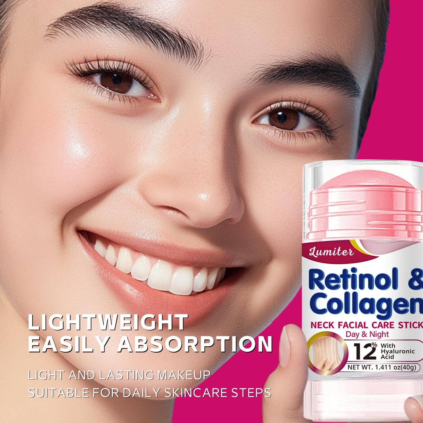 Retinol & Collagen Stick for Face Neck Firming Cream, Moisture Glow Multi Balm Stick, Collagen Face Cream for Anti Wrinkles, Retinol Sticks, Neck Tightening Cream, Moisturizing, 40g
