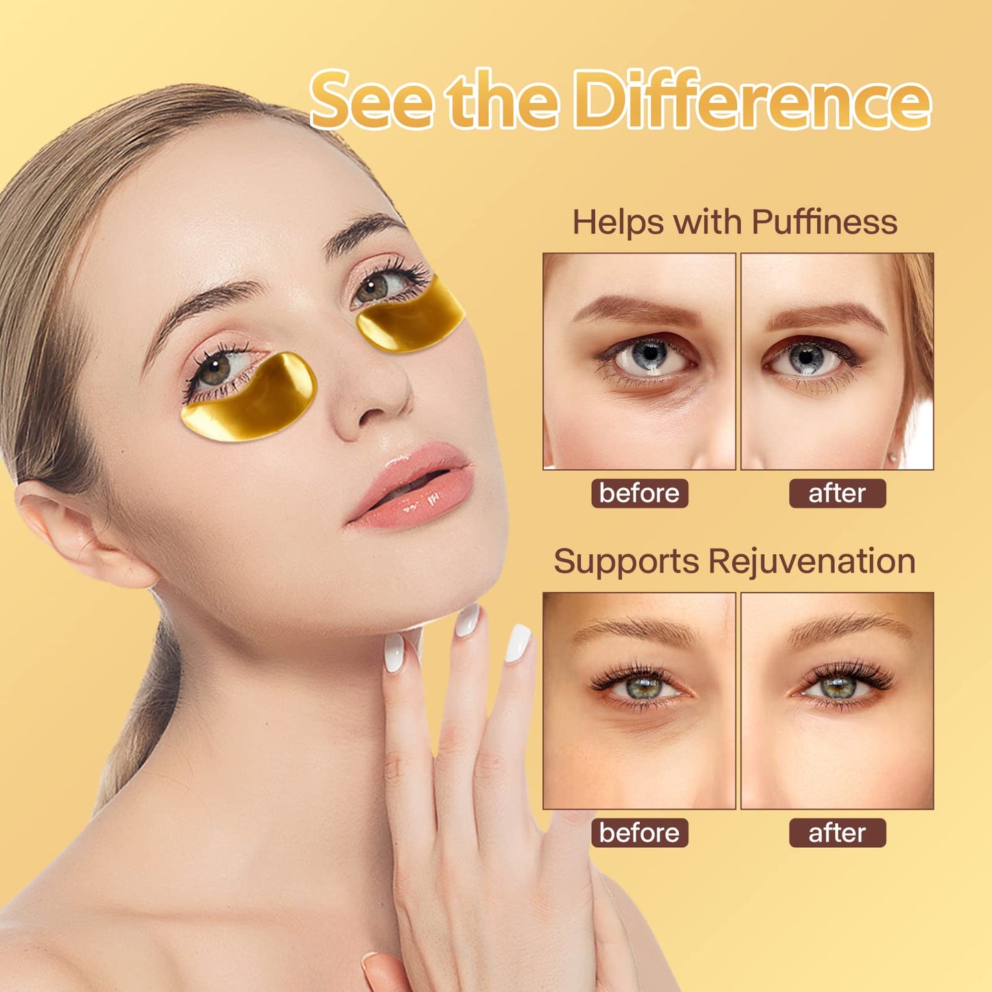 HZZYJ (10 Pairs)24K Gold Under Eye Treatment Mask,Collagen Eye Mask,Premium Anti Aging,Anti Wrinkle,Moisturiser for Under Eye Wrinkles for Puffy Eyes & Bags,Dark Circles and Wrinkles Hydrating
