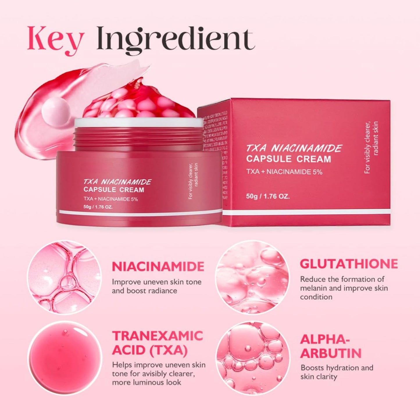 TXA Niacinamide Capsule Cream, Dual Radiance Moisturizer, Korean Face Moisturizer & Dark Spot Corrector with Tranexamic Acid, Niacinamide Capsules for Glass Skin, Lightweight Hydrating Korean Skincare