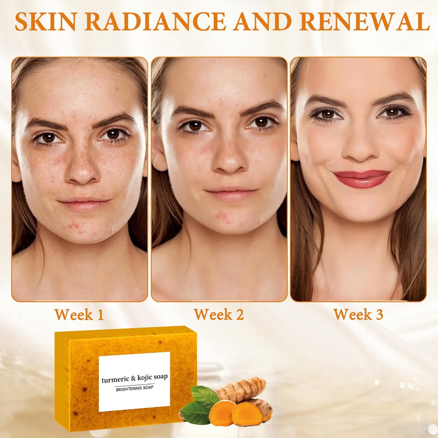 Nadiaen Turmeric Soap Handmade Turmeric Granular Soap Bar for Acne and Dark Spots Turmeric Soap for Face Natural Organic Turmeric Soap for Face & Body Deep Cleaning Moisturizing Erase Fine Lines Firm Pore