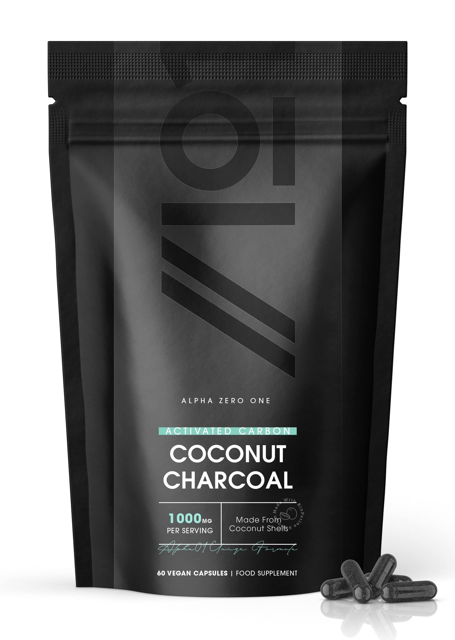 Activated Coconut Charcoal 1000mg | Made from Organic Thai Coconut Shells | for Bloating & Gas, Digestion & Flatulence Natural Relief | Vegan & Keto Friendly Supplement | 60 Capsules