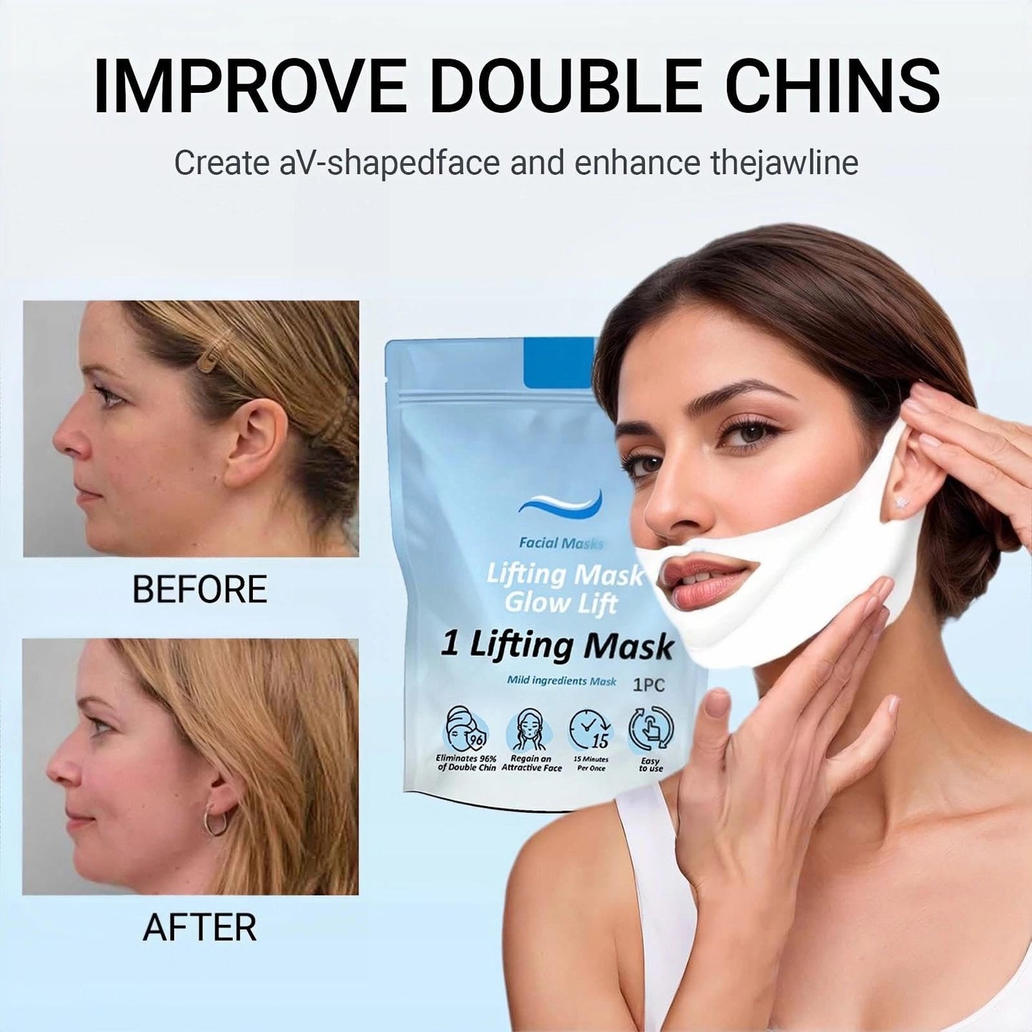 Double Chin Lifting Mask for Jawline Sculpting – V-Line Face with Collagen Lift Strap, Firm & Tighten Skin Overnight – Beauty Face Sculpting Sleep Mask for a Defined, Youthful Look