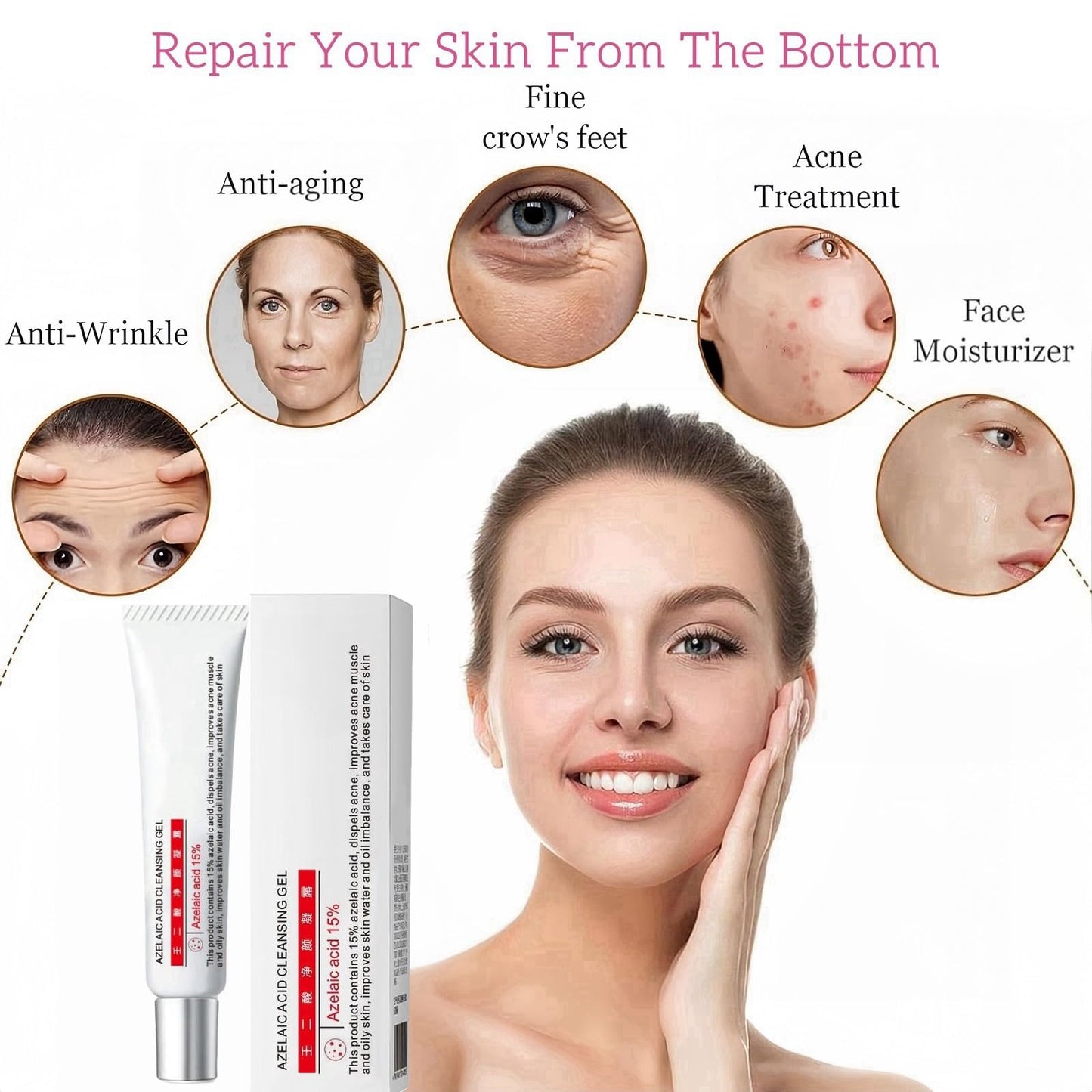 Azelaic Acid 15% Acne Tratment Gel,Azelaic Acid Serum Cream with Niacinamide & Vitamin C,Anti Acne Gel for Spot Prone Skin,Face Serum for Women,Hydrating Serum,Moisturiser Face,Serums Skincare