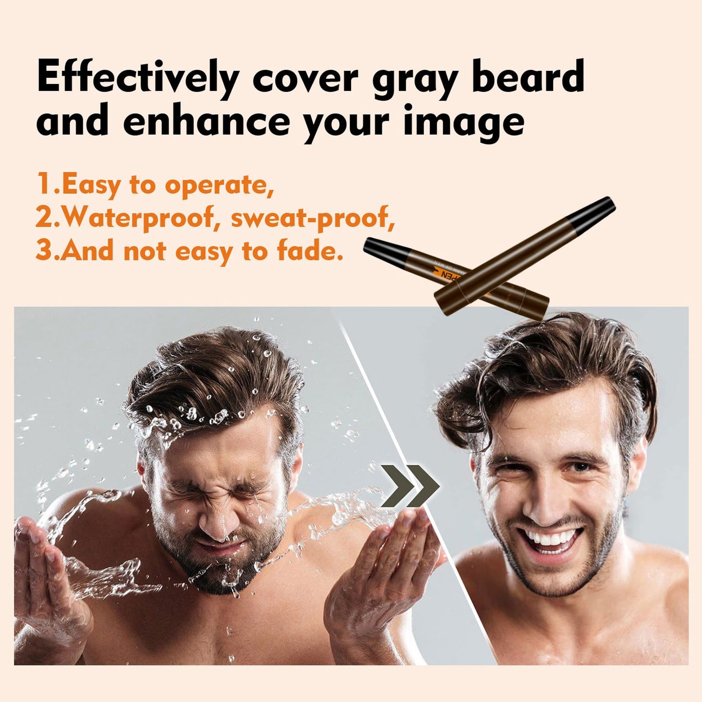 DMQ Beard Pencil Filler,Brown Tattoo Eyebrow Pen with Fork Tip,Waterproof, Long Lasting, Natural Looking,Hair and Beard Filler for Define & Sharpen Hair, Beard & Eyebrow