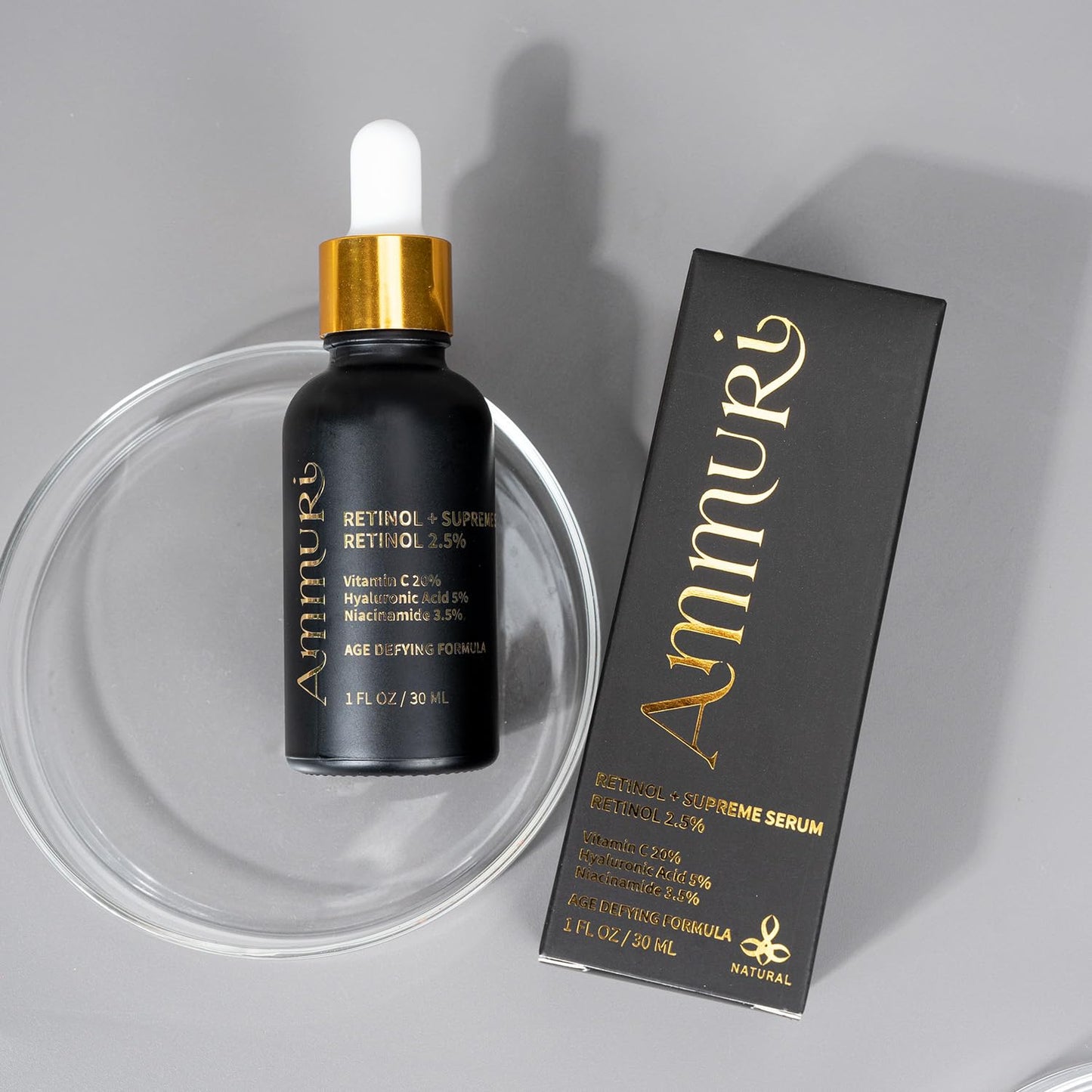 Ammuri Retinol + Supreme Serum 2.5% Vitamin C 20% with Hyaluronic Acid & Vitamin E, Face Serum, for Wrinkles, 5% Niacinamide 3.5% Anti Aging Skin Repair, Supercharged Face Serum
