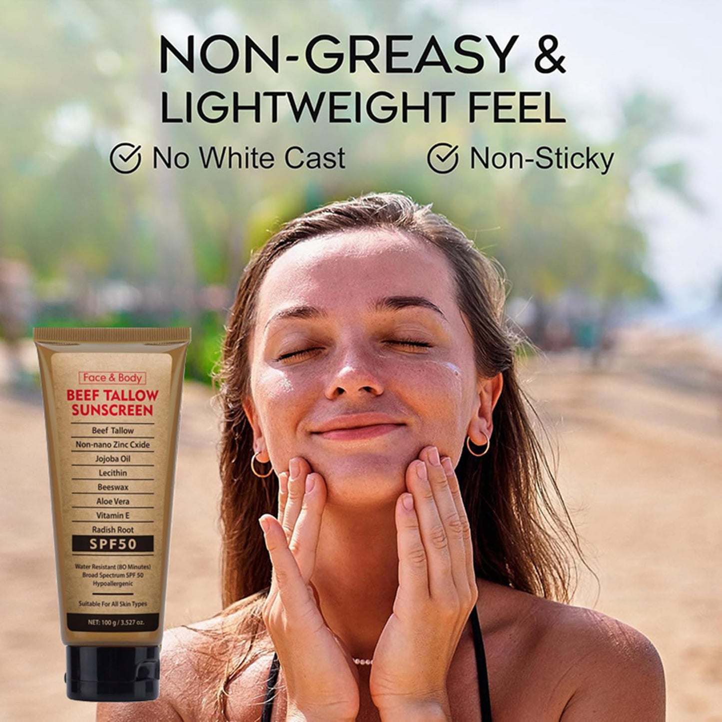 MEITREND Beef Tallow Sunscreen SPF 50,Non Nano Zinc Oxide Sunscreen for Face & Body,Natural Mineral and Tallow Sunscree-n ,UVA/UVB Protection,Zinc Oxide & Beef Tallo-w Sunblock Cream for Outdoor & Beach
