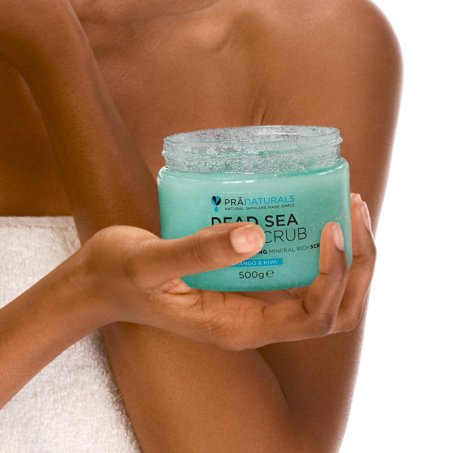 PraNaturals Dead Sea Salt Scrub, 100% Nourishing & Exfoliating, Mineral Rich Smooths Brightens & Moisturizes Skin, Enriched with Mango & Kiwi Scent (2x 500g)