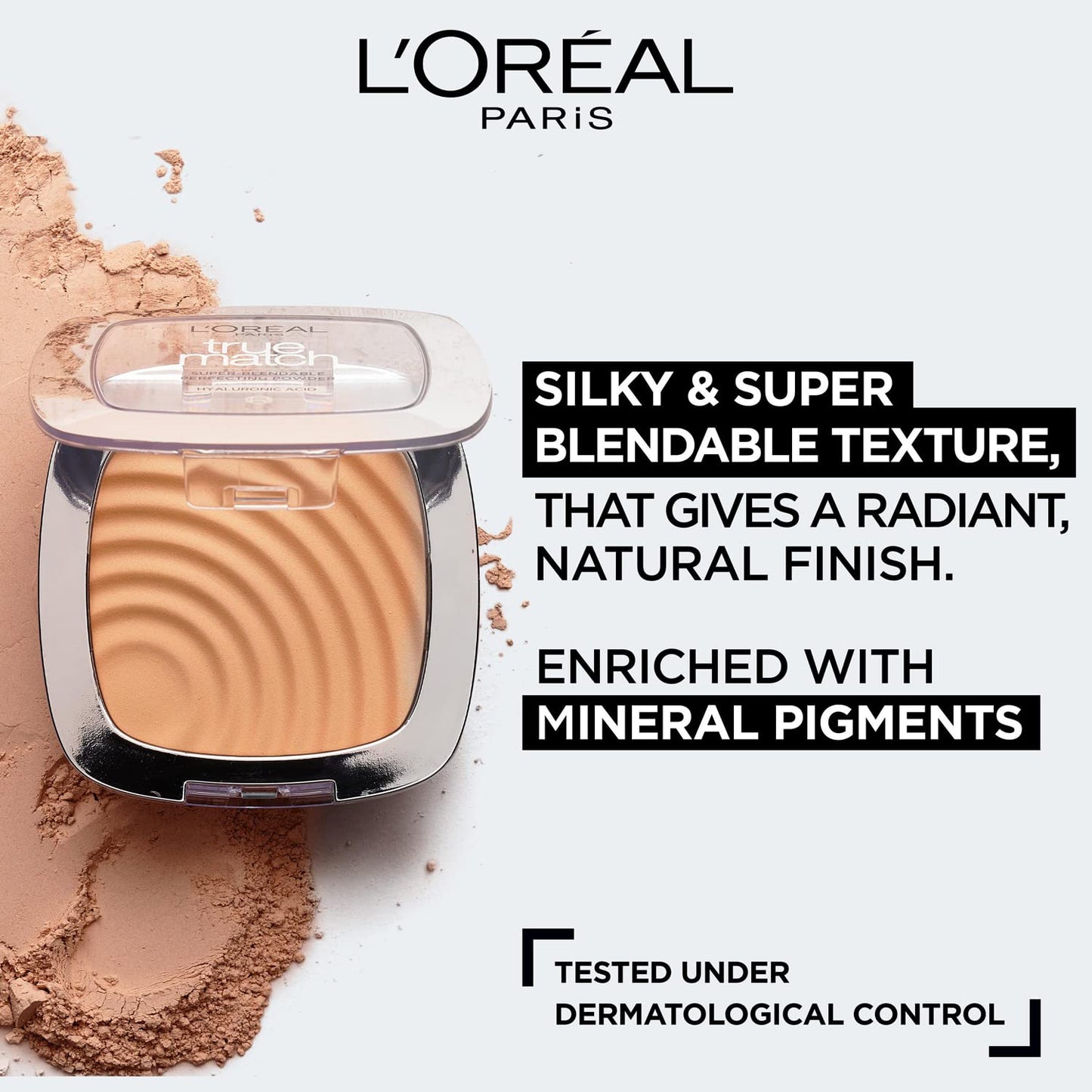 L'Oréal Paris Powder Foundation, Super-Blendable, With Hyaluronic Acid, Light Texture for a Flawless Finish, True Match Perfecting Powder, W3