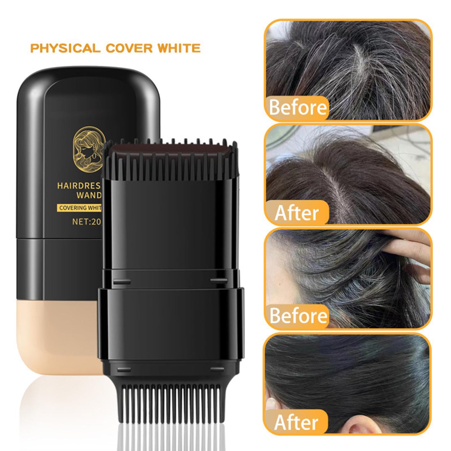 Hair Dye Comb Hair Colour Stick - 2-in-1 Hair Color Stick with Built-in Comb – Instant Grey Hair Cover-Up for Men & Women. Waterproof, Sweat-Proof, & Portable. Easy, Safe & Convenient Brown Hair Dye C