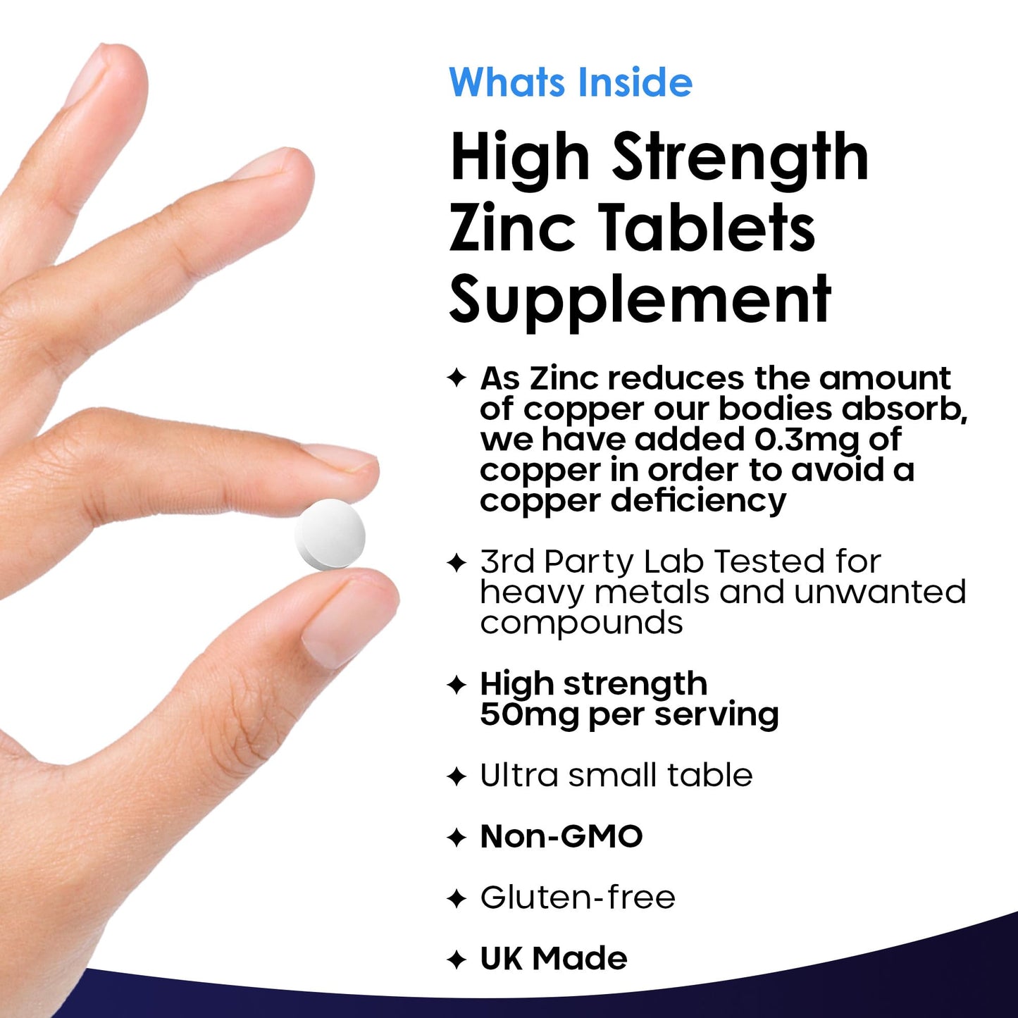 Zinc 50mg High Strength - Zinc Tablets with Copper, Pure Zinc Supplements Contributes Towards The Immune System, Bone Health and Fertility, Vegan, Non-GMO, Made in UK by New Leaf 120 Tablets