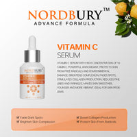 NORDBURY Nordbury Vitamin C Serum, Pure 20% Vitamin C with Vitamin E & Hyaluronic Acid for Face Day & Night, Brighten Skin Complexion Boost Collagen Production Fade Dark Spots Protects Skin from Radicals