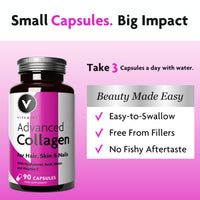 V Vitamini Bigger Pack, Better Value – Premium Advanced Collagen Supplements for Women – Marine Collagen, Hyaluronic Acid, Vitamin C & E – Radiant Skin, Hair, Nails – UK Made – 180 Capsules, 60 Day Supply