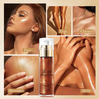 HIVETZ Body Shimmer Oil,Moisturizing Body Highlighter Makeup,Waterproof Liquid Luminizer, Non-Sticky Body Glow Shimmer Lotion,Body Smooth Light Shimmer Glow Oil for Face and Body,80ml (#04-Golden Brown)