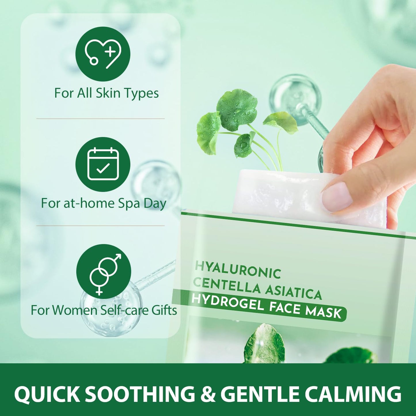 IREV Pack of 10 Centella Asiatica Calming Mask, Soothing Facial Masks with Aloe for Sensitive Skin, Daily Care Mositurizing Face Masks Skincare, Hyaluronic Acid Hydrating Sheet Face Mask Beauty Care