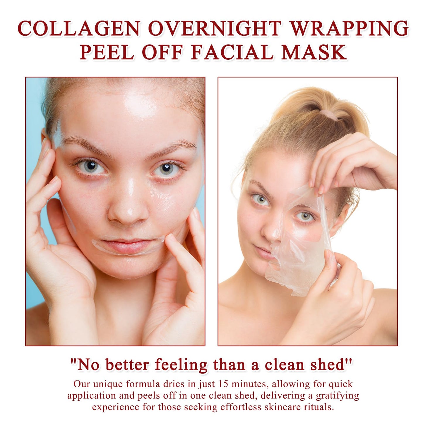 ExcellaElite 2 PCS Real Collagen Fit Mask, Collagen Night Mask Collagen Mask Collagen Wrapping Mask with 2 Mask Brushes Deep Hydration for Elasticity Moisturizing Glowing Glass Skin