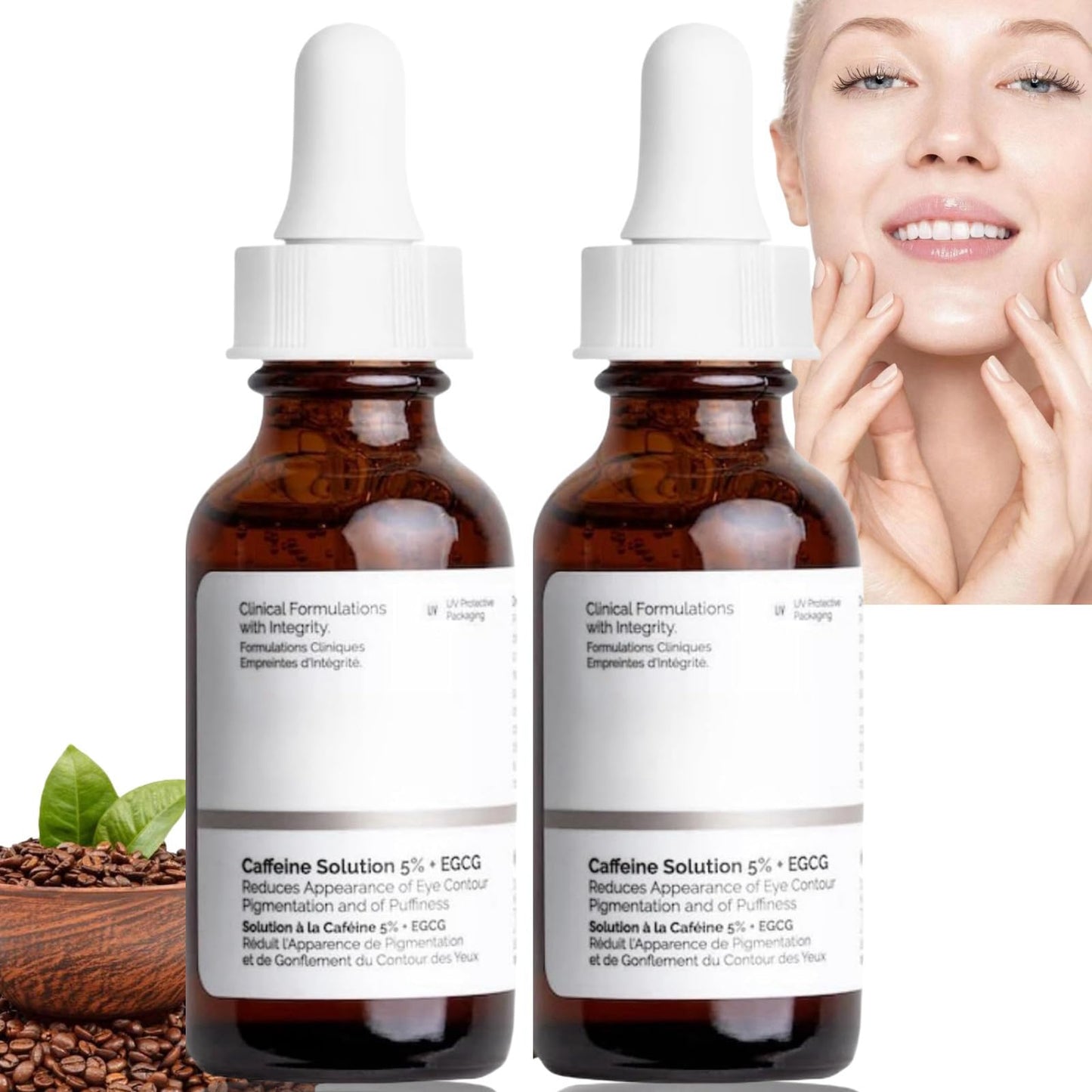 Ruojiar 2PCS Caffeine Solution 5%+EGCG Eye Serum,Resurfacing Caffeine Eye Cream,Eye Serum for Dark Circles,Caffeine Eye Serum,Eye Cream for Anti Aging,Eye Bags Removal,Face Serum for Women,Brightening Serum