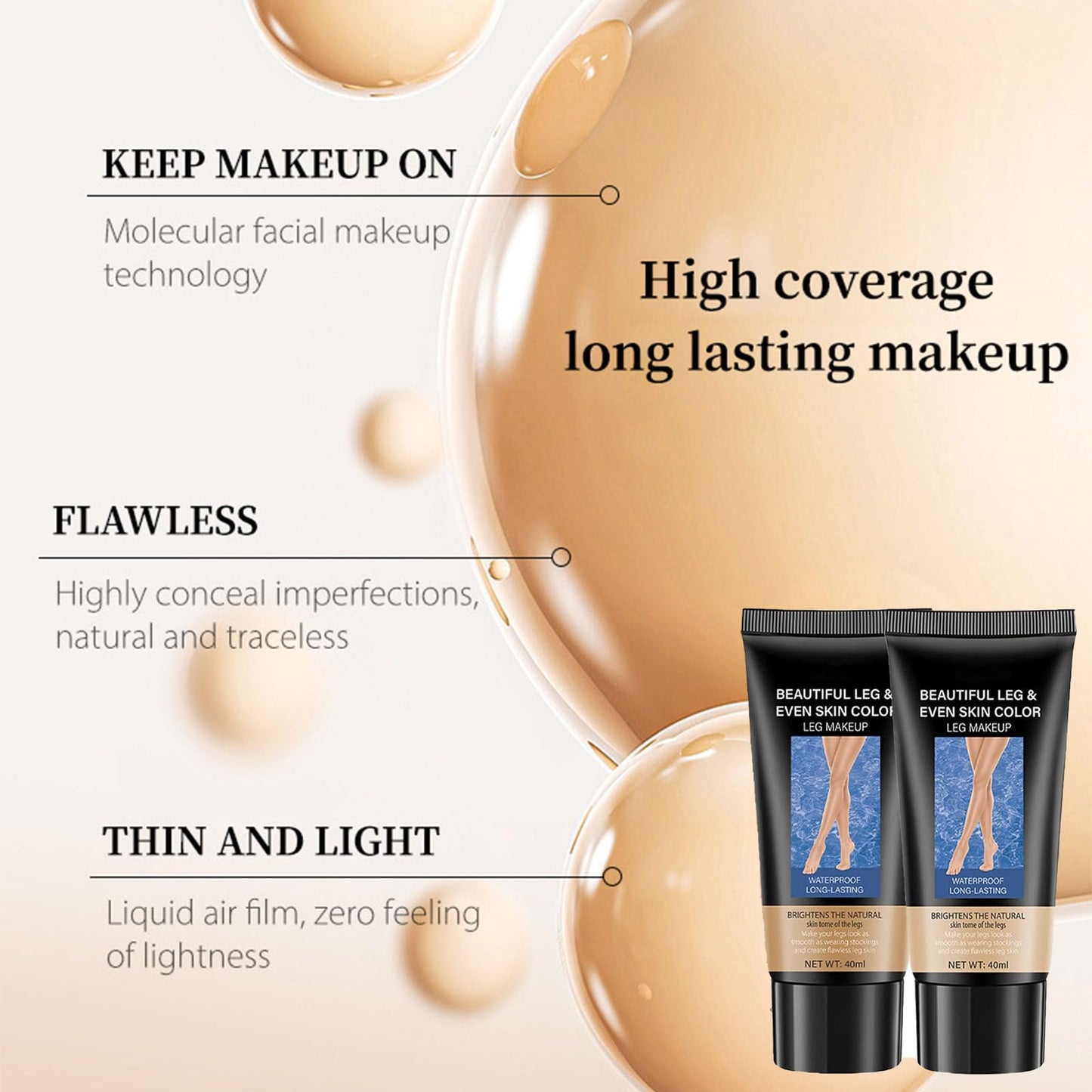 HERBINSOLS 2Pcs Leg Makeup Full Coverage - Body Concealer Waterproof No Transfer - Leg Makeup to Cover Veins - Long Lasting Body Foundation, Concealer Full Coverage (Light & Medium Colors)