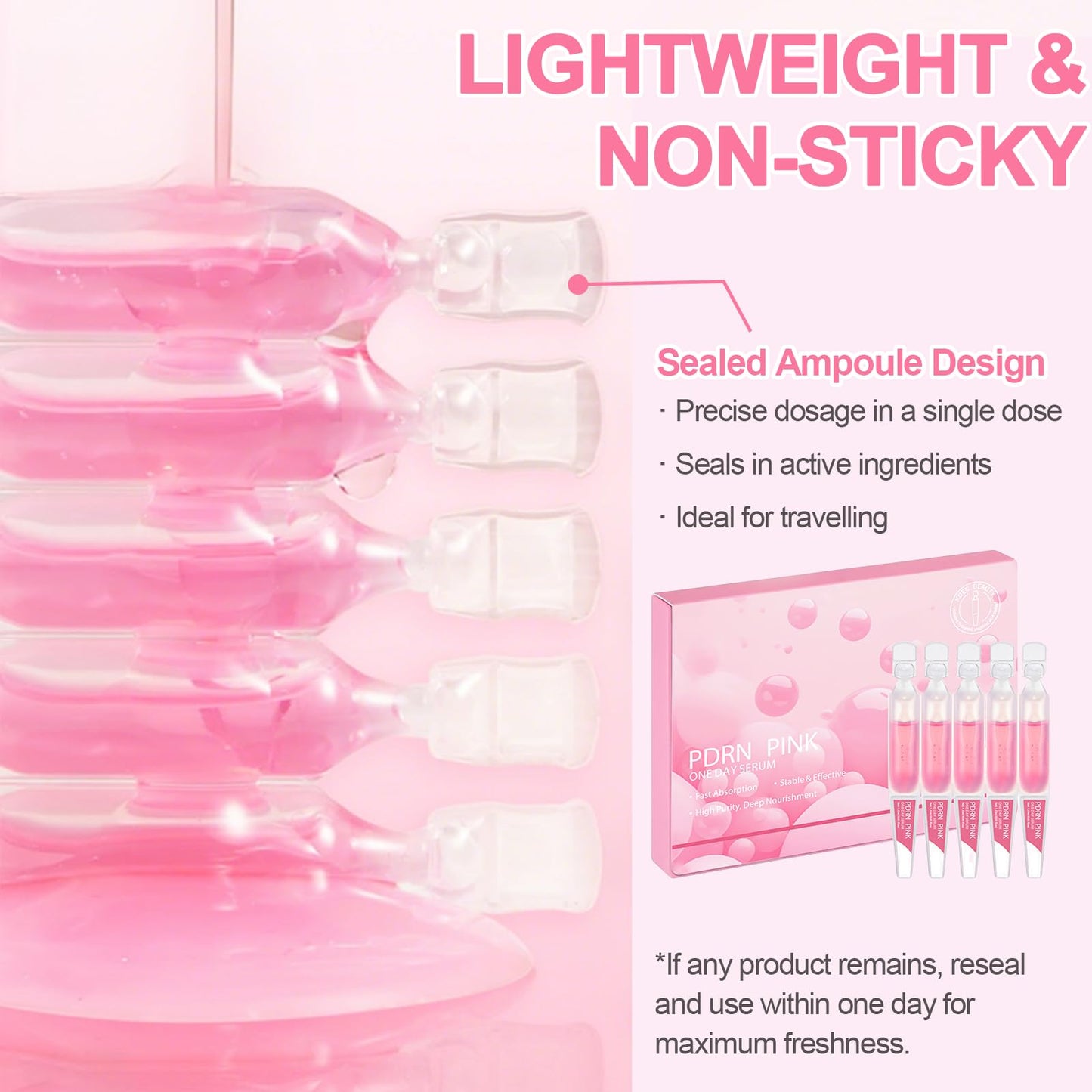 20Pcs PDRN Pink One Day Serum - Salmon DNA Repair Essence, Moisturizing & Firming Facial Treatment,Ultra Hydrating Serum with Niacinamide & Hydrolyzed Collagen, for Glowing Skin, Korean Skincare