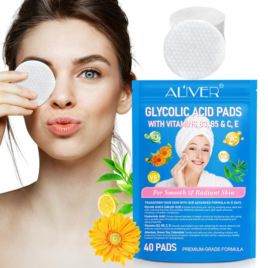 ZyranovaE Glycolic Acid Pads,Glycolic Acid Peel Pads with 10% Ultra Pure Glycolic + 2% Salicylic Acid,Cleansing Pads for Face & Body with Vitamins B3, C & E, Green Tea, Calendula, Allantoin - 40 Pads