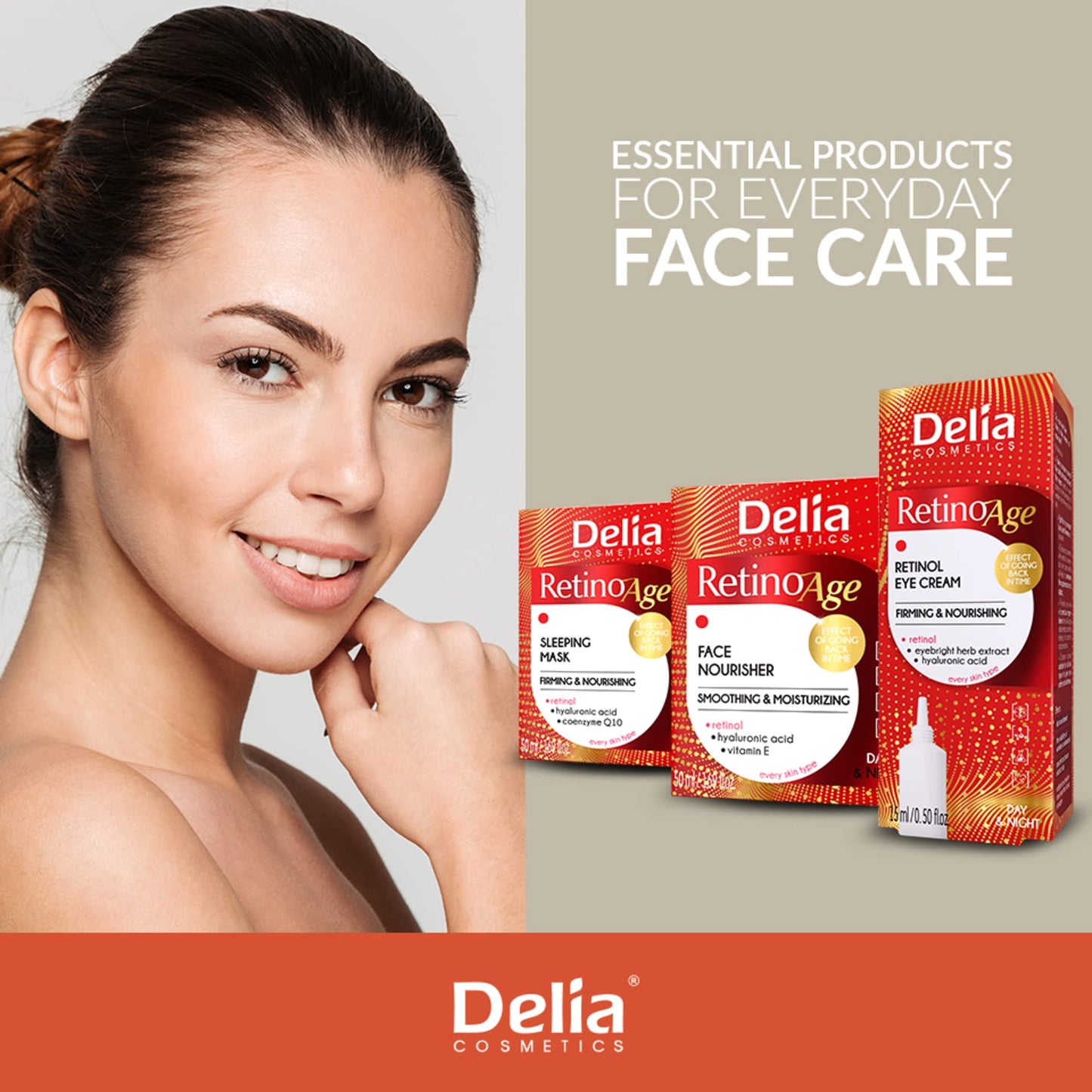 Delia Cosmetics - Retinoage - Face Cream – Retinol, Q10, Shea Butter, Macadamia Oil, Aloe Vera Gel, Vitamin E – Firming, Nourishing, Anti Aging, Day & Night Cream - 50ml