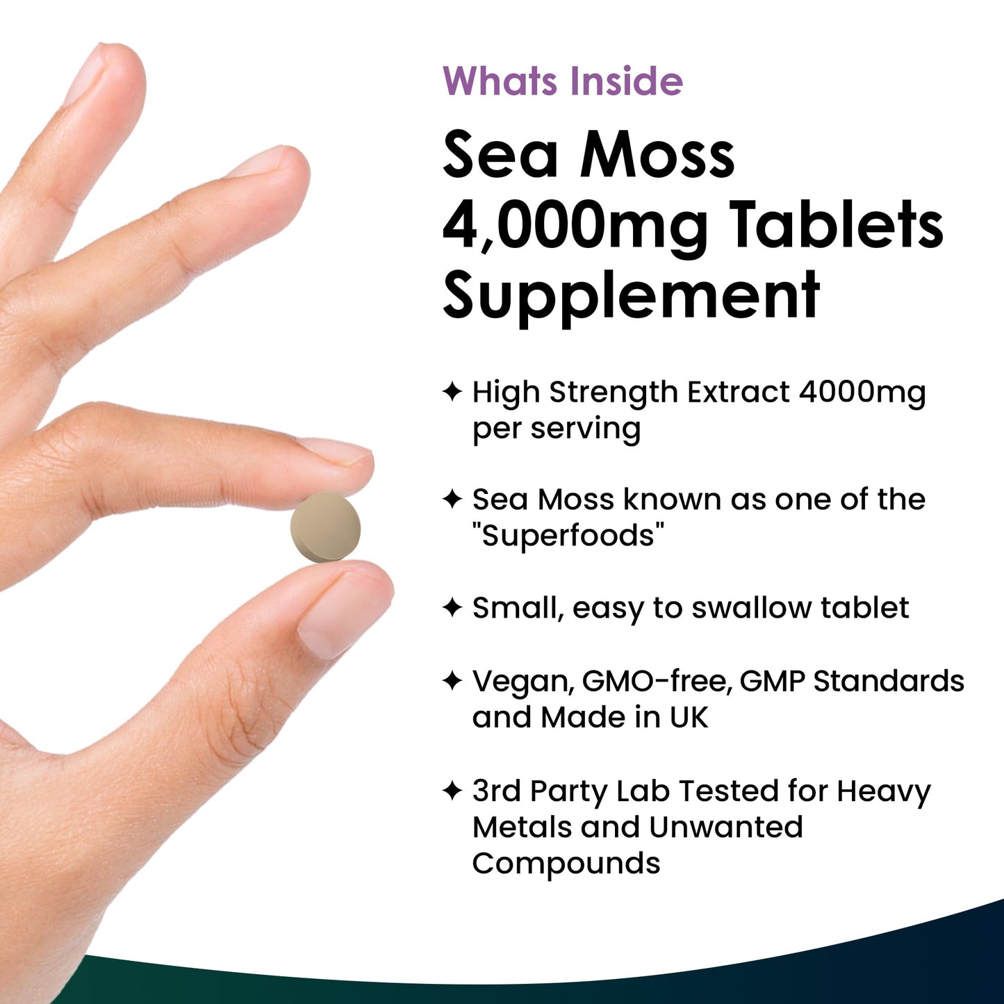 Sea Moss Tablets Extract High Strength 4000mg - Sea Moss Supplement 120 Tablets (not sea moss capsule) High Potency - UK Made - Vegan - Non GMO