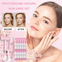 IZBEAUVO 15Pcs Sakura Skin Care Set for Teenage Girls, Cherry Blossom Pamper Set, Moisturizing Skincare Set for Dry Skin, Sakura Face Care Gift Kit with Cleanser, Toner, Serum, Eye Cream, Face Cream, Mud Mask
