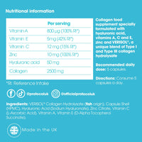 Proto-Col Proto-col Premium 150 Collagen Capsules with Hyaluronic Acid, Vitamin C, UK Made, Premium Sourced, High Absorbtion, Skin Health, Hydration & Anti-Aging Support.