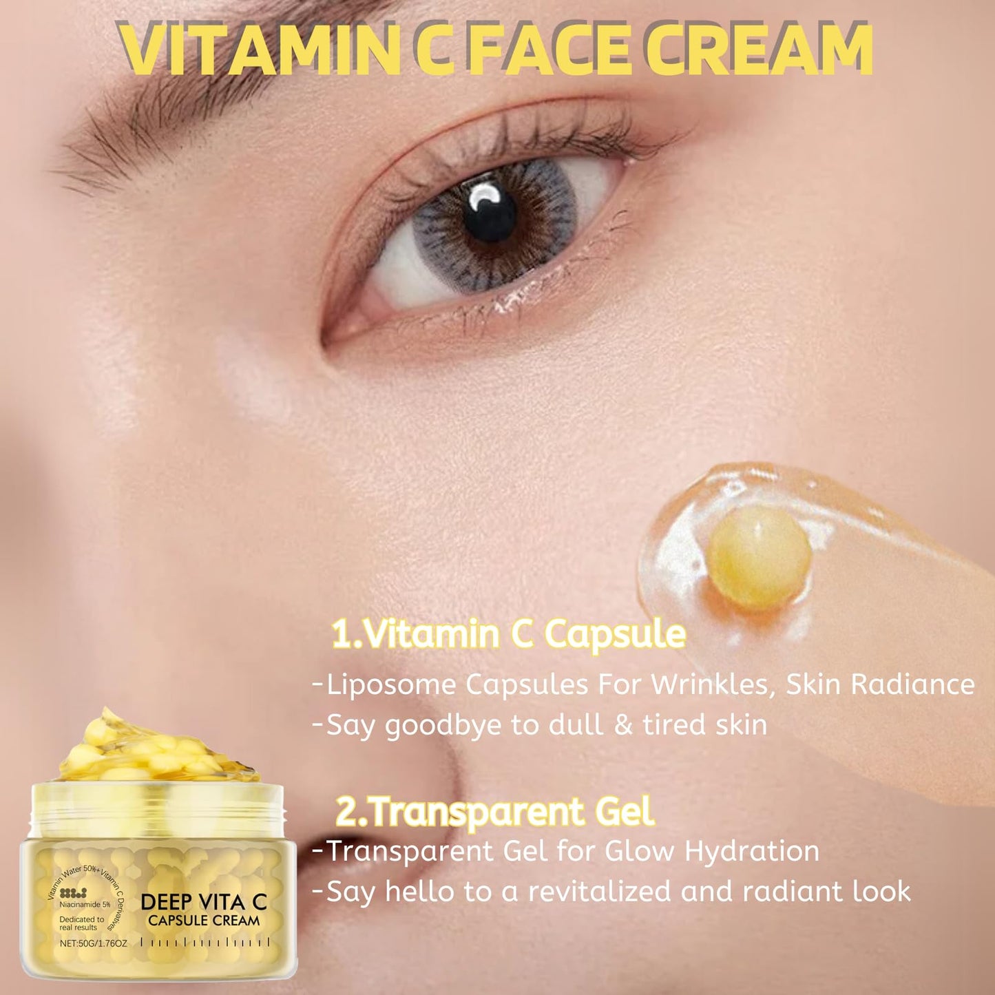 IZBEAUVO Collagen Jelly & Deep Vitamin C Capsule Cream, Face Moisturizer with Freeze Hydrolyzed Collagen & Vita C Cream with 5% Niacinamide, Anti-Wrinkle, Brightening Korean Skincare for 24h Glow & Elasticity