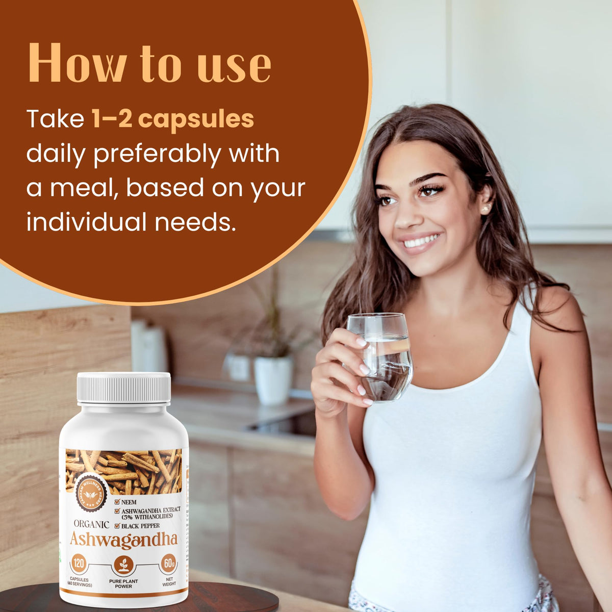 Zamzam Wellness Herbs Organic Neem Leaf (Azadirachta Indica) + Ashwagandha 5% Withanolides with Black Pepper | High-Strength Ayurvedic Detox & Skin Cleanse | Immune, Mood & Energy Support | 120 Vegan Adaptogen Capsules