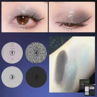 HAORQEE Black Eyeshadow Palette, Smokey Silver Glitter Gothic Eye Shadows Make Up Palettes White Grey Matte Long Lasting 4 Colors Eye Shadow Pallets for Women Girls Halloween Goth Christmas Gifts