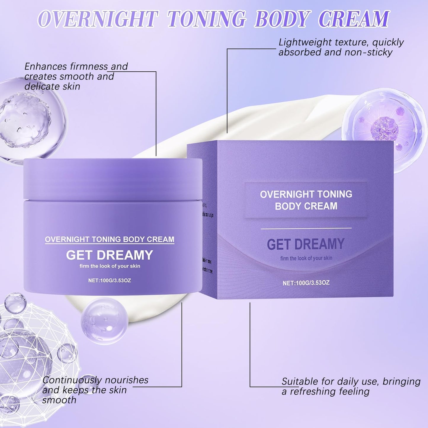 Generic Overnight Toning Body Firming Cream, Get Dreamy Overnight Toning Whip,Bodys Firming Whip, Anti-Wrinkle Skin Tightening Gel, Body Firming Whips for All Skin Types - 3.53floz