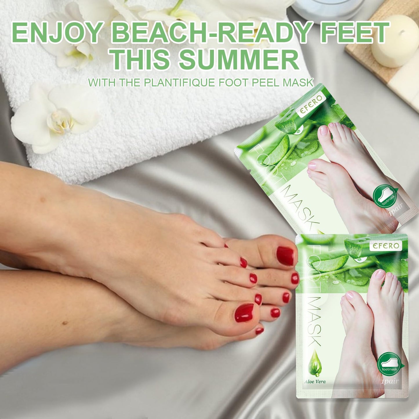 Foot Peel Mask for Hard Skin, 4 Pairs Foot Exfoliating Socks, Moisturizing Foot Care for Callus Remover, Cracked Heel, Dead & Dry Skin - Baby Soft Smooth Touch Feet(Aloe Vera)