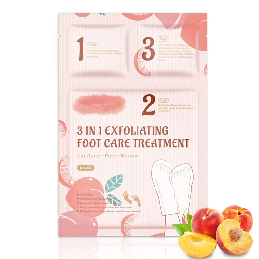 Shengqialun Foot Peel Mask With Peach Extract - Foot Mask For Hard Skin & Calluses - 3-In-1 Foot Care For Exfoliation, Moisturizing & Renewal - Natural Formula For Soft & Smooth Feet