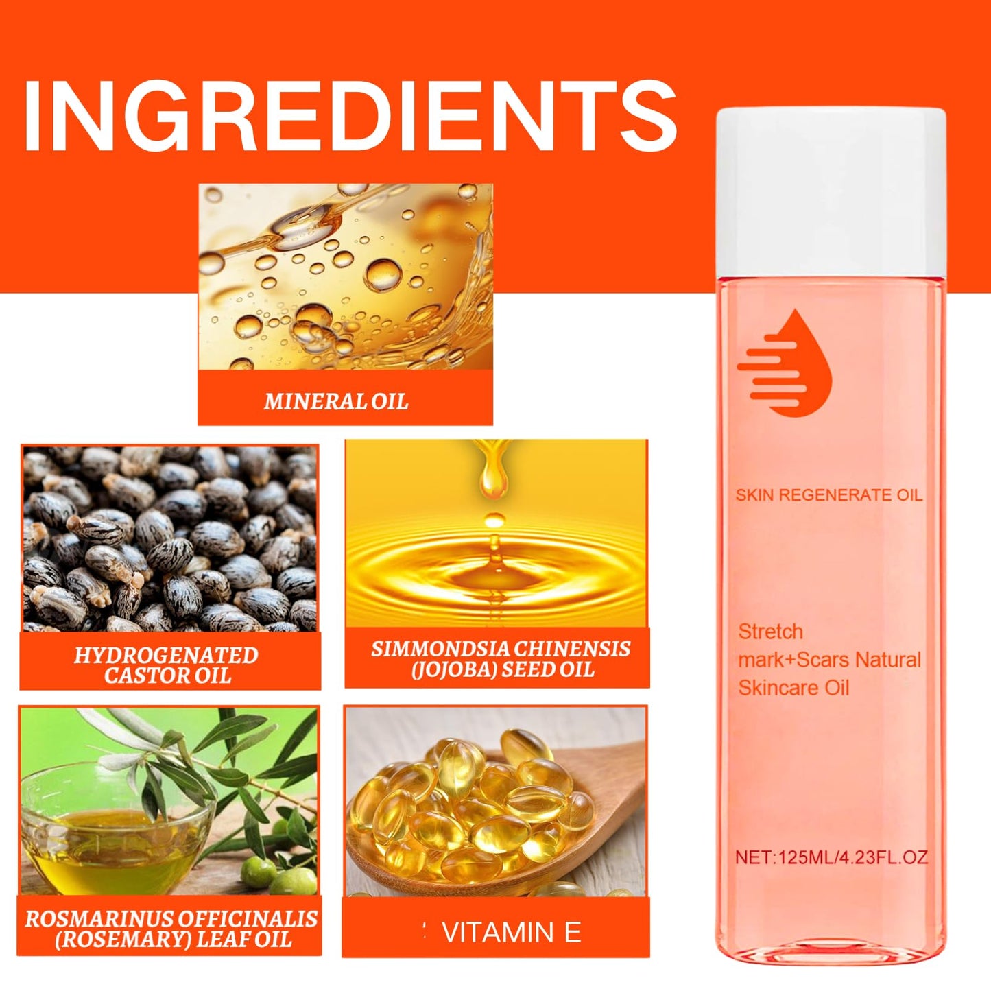 ISBEAUSOLS Scar & Stretch Mark Removal Oil – Collagen Boosting & Firming Body Oil for Women, Skin Regenerate Massage Oil, Moisturising Skincare Oil Improves Skin Texture & Elasticity 125ml