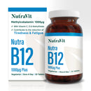 NUTRA B12 Plus - 1000mcg Vitamin B12 Tablets (Methylcobalamin) - 30 Tablets - High Strength Methylcobalamin Vitamin for Tiredness & Fatigue - Vitamin C, D, Folate - Vegetarian - NutraVit