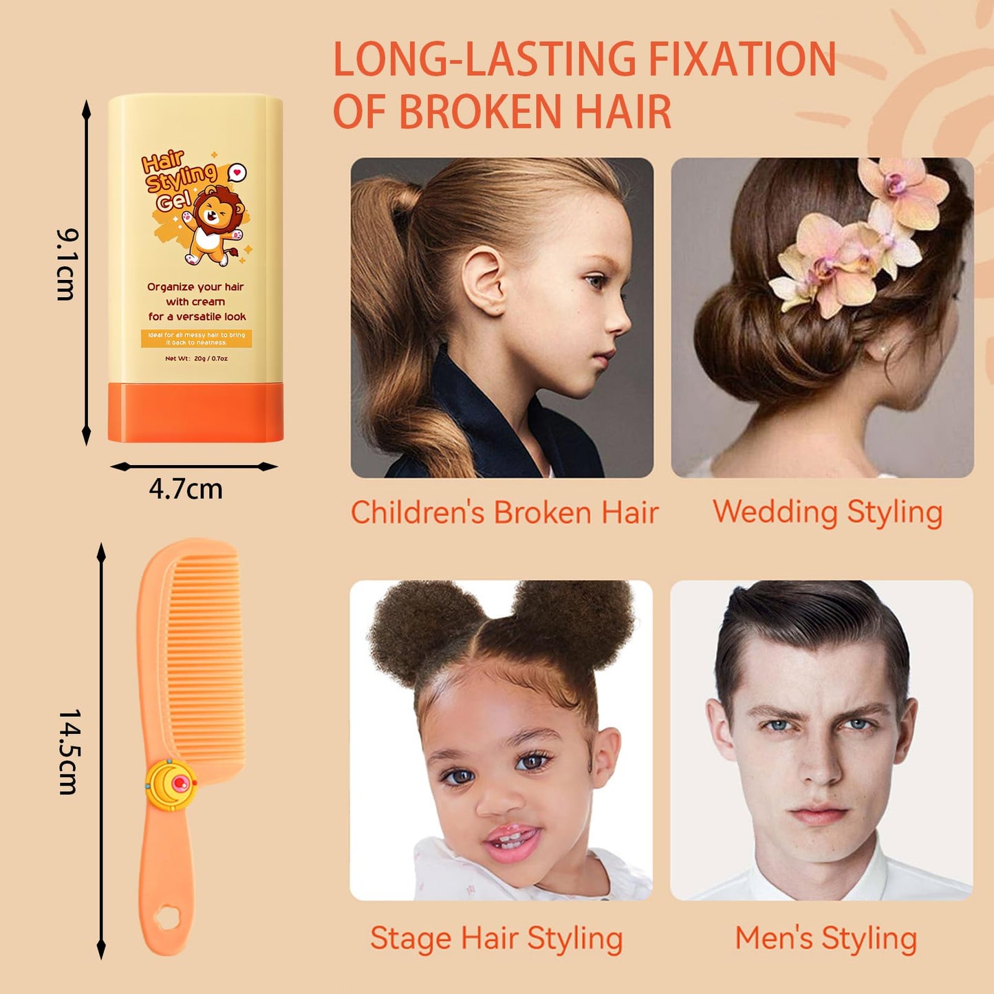 Hair Wax For Kids With Comb,Edge Control Anti-Frizz Non-greasy Hair Pomade Stick,Natural Ingredients,Hair Wax Stick with Hair Comb Set for Fly Away and Edge Frizz Hair