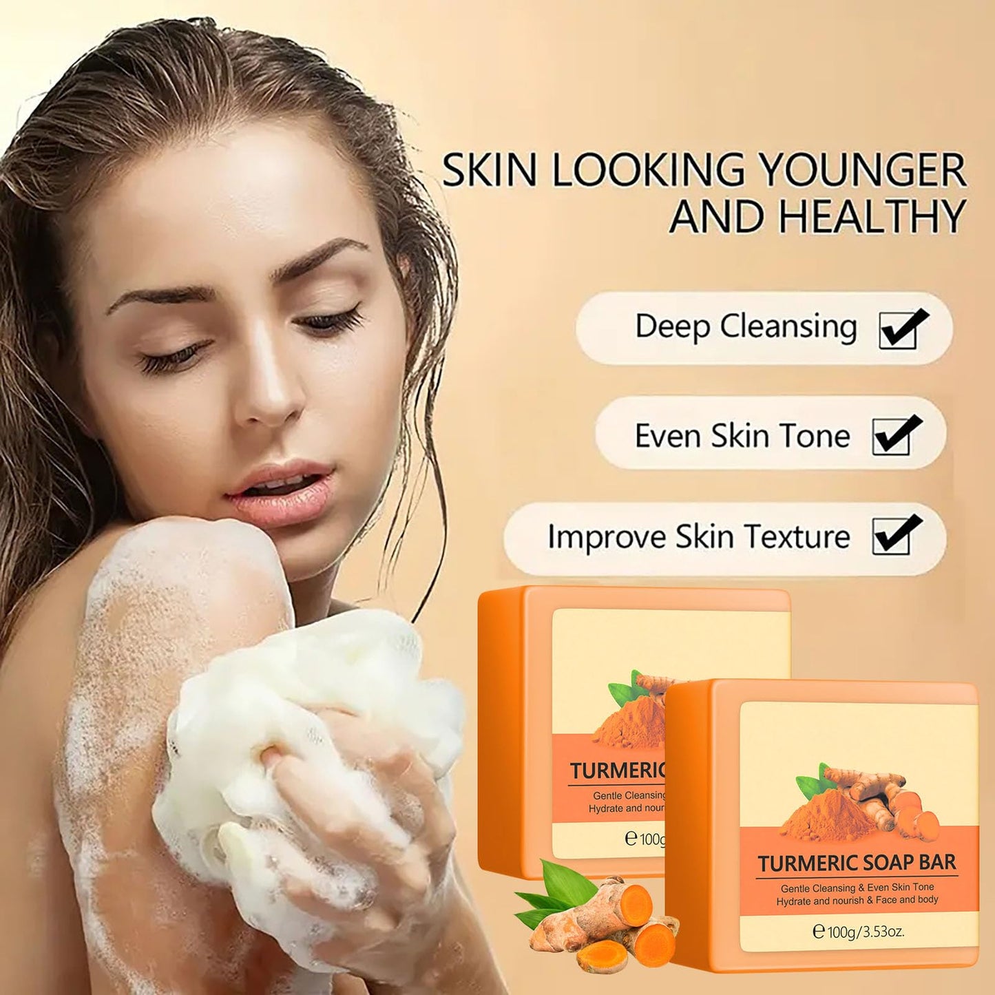 Turmeric Glow Soap - 2PCS Turmeric Soap for Face & Body - Natural Handmade Soap for Skin Brightening - Dark Spot Remover Soap Bar for Acne, Hyperpigmentation, Smooth and Cleanses Skin